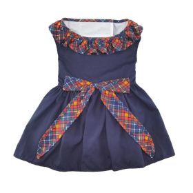 Navy Dog Dress with Plaid Ruffles (size: X-Large)