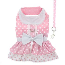 Polka Dot and Lace Dog Dress Set with Leash (Color: pink, size: small)